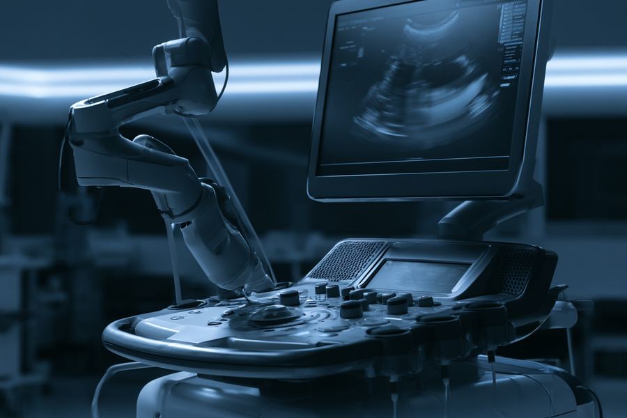 Modern ultrasound machine with an articulated probe arm